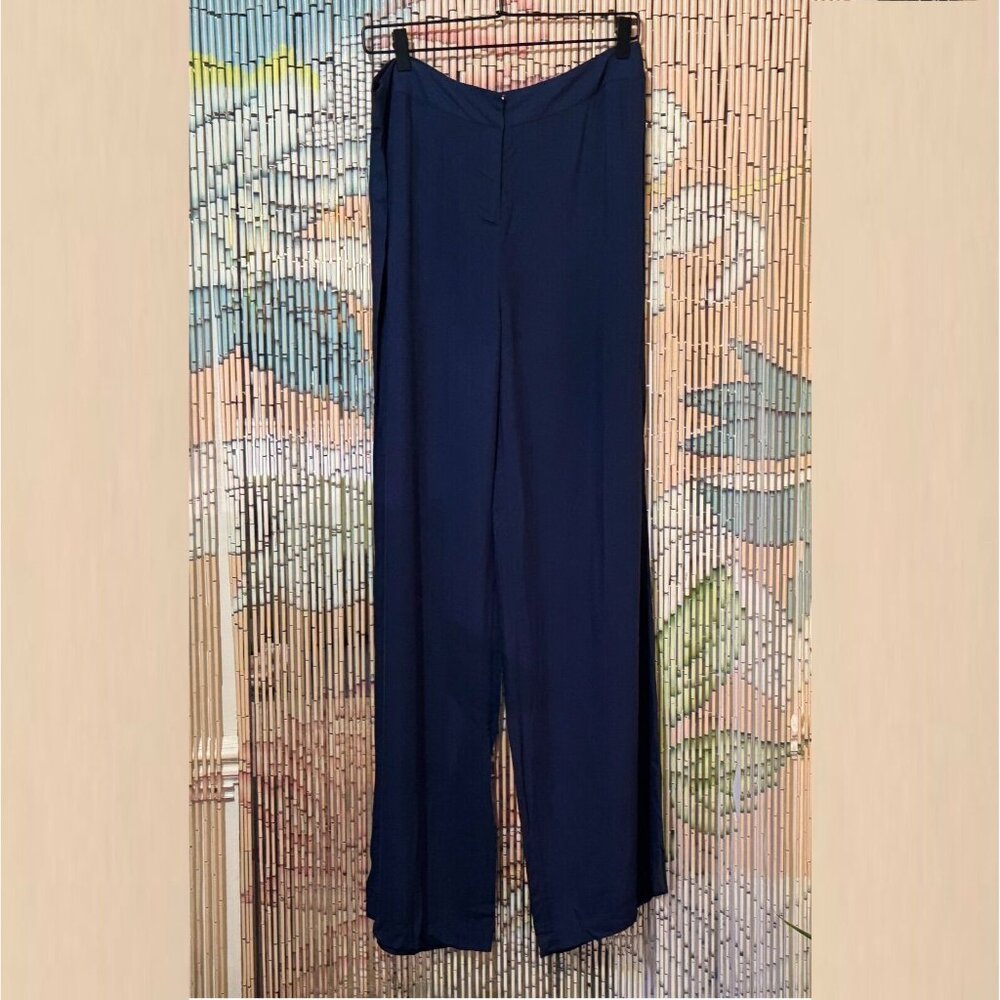 KZ by Karen Zambos 100% Viscose Fly Front Wide Leg Trouser, Navy, Regular 10